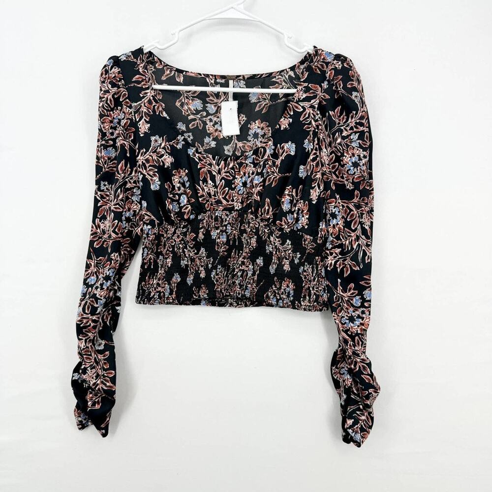 Free People Santiago Print Scoop Neck Smocked Crop Blouse Size XSβ